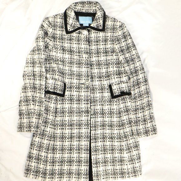NINE WEST Black/White Patterned Long Coat Sz 12 US
